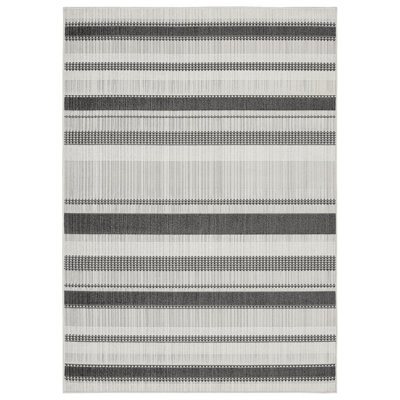 Tapis intérieur / extérieur à rayures Howle Tripoli Mateo, gris anthracite / crème