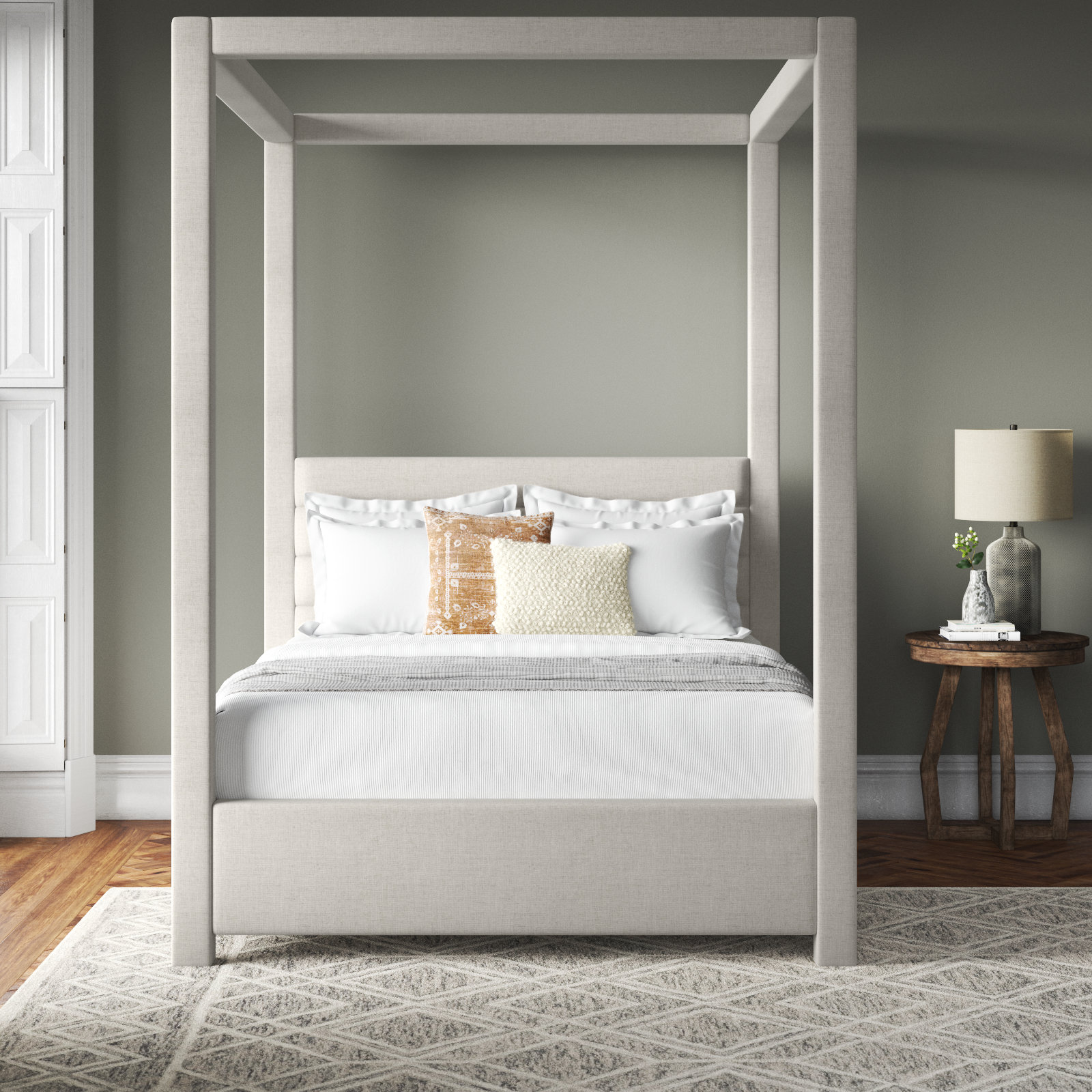 Herma Linen Upholstered Canopy Bed, Full / Double