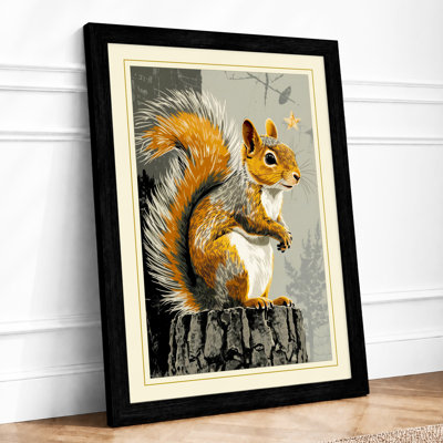 Alert Squirrel Rustic - Framed Print