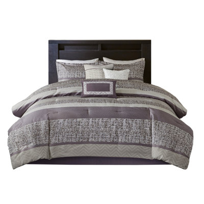 Luxury 7 Piece Comforter In Purple For Queen Bed 7 - Purple,