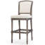 Tabouret de bar de 31 po de hauteur gris patiné avec siège rembourré, pieds tournés, dossier de style salle à manger, jeu de pub texturé