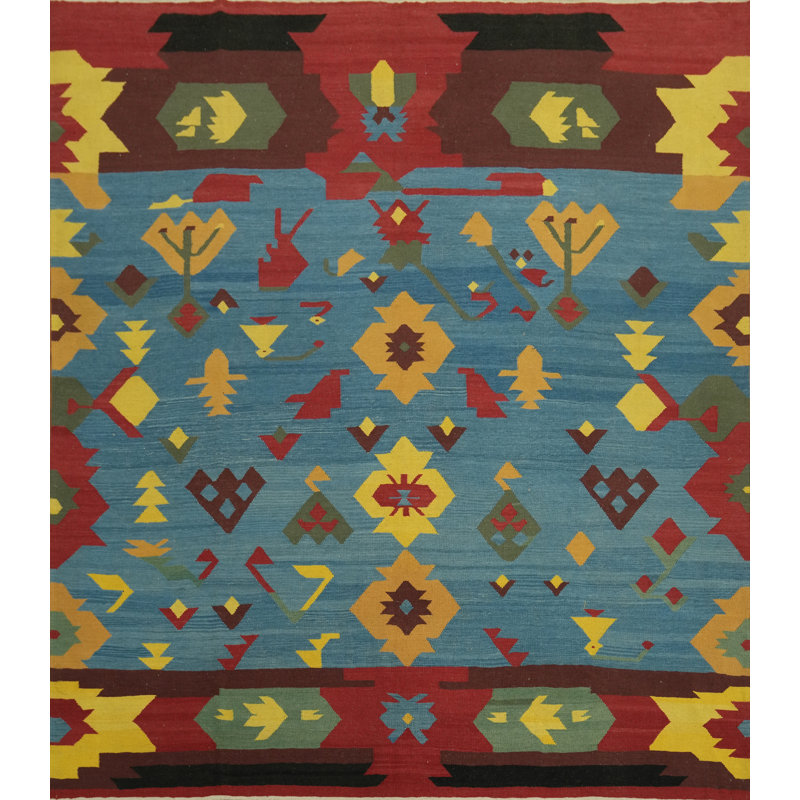 Tapis bleu kilim à teinture végétale 10 x 10