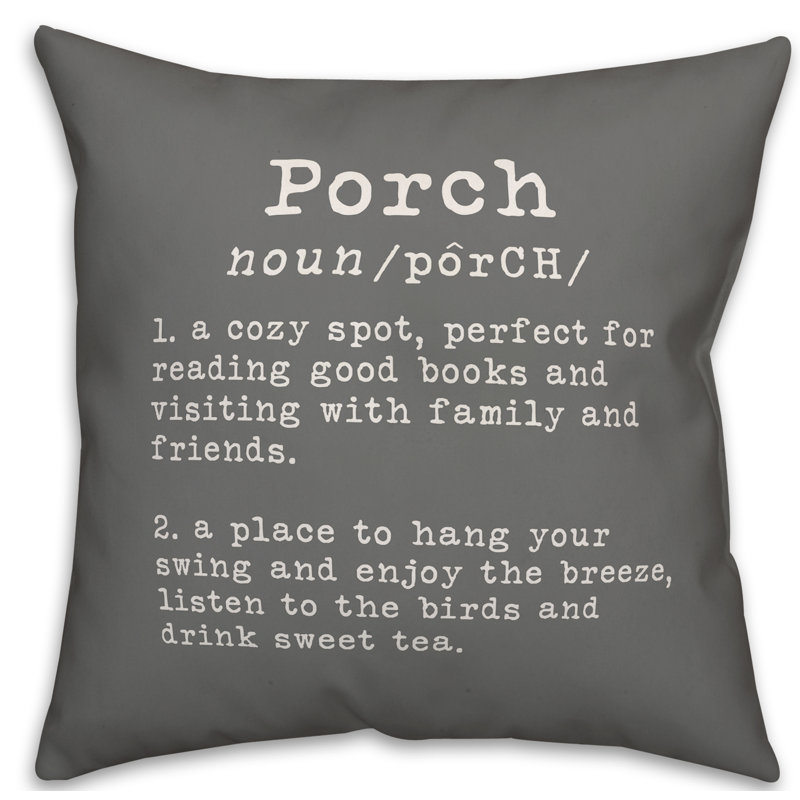 Textual Outdoor Throw Pillow, Gray/White, 16" H x 16" W