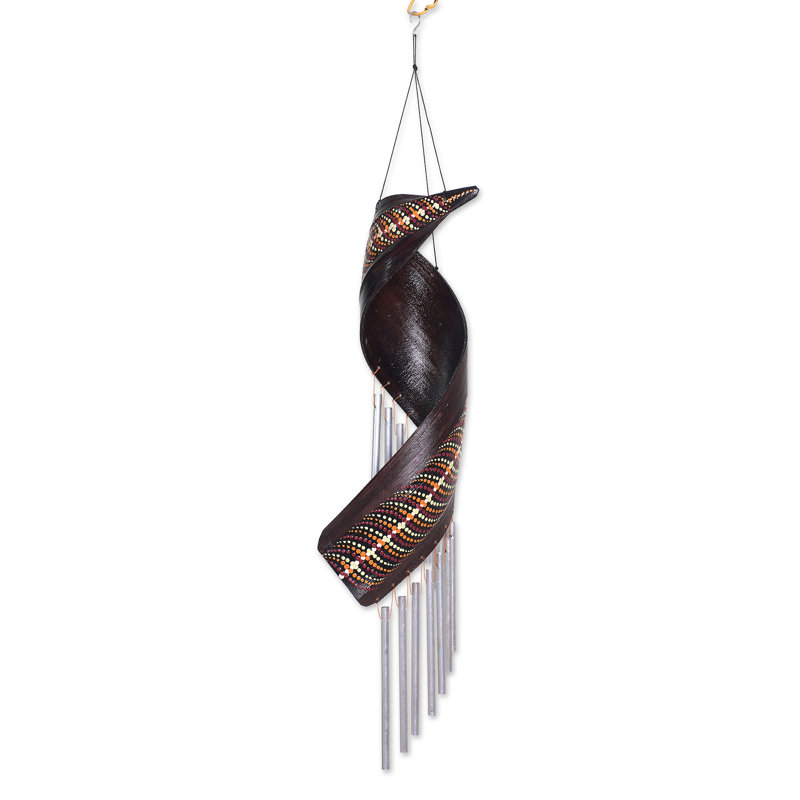 Handcrafted Coconut Fiber and Aluminum Wind Chime with Colorful Dots