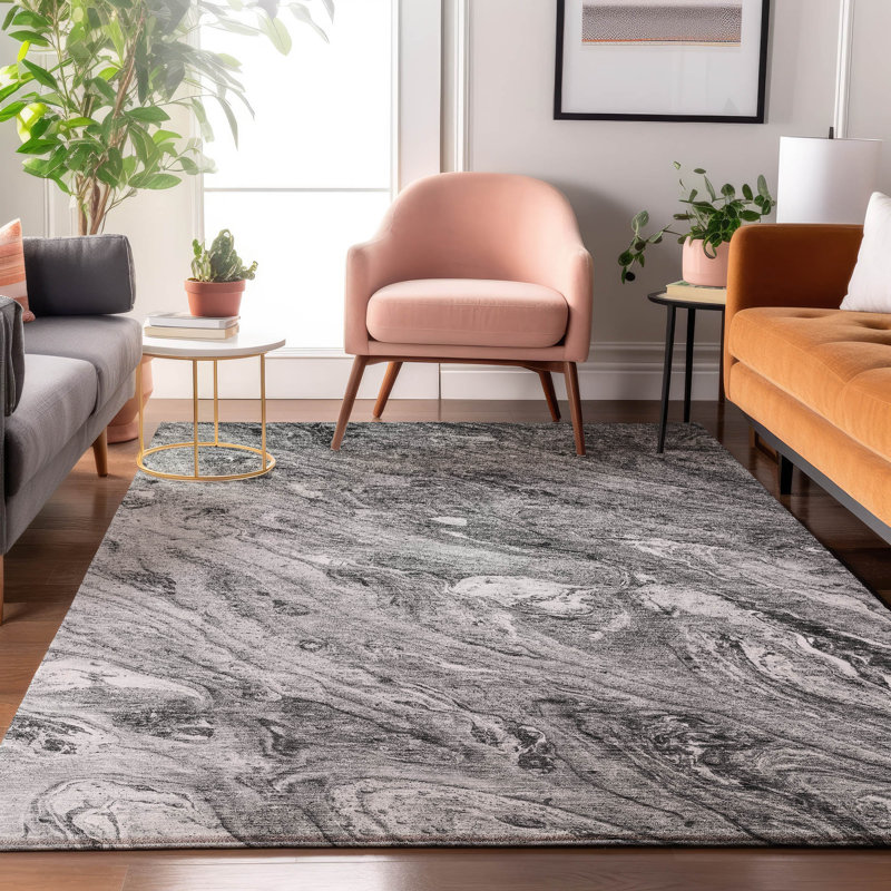 Tapis gris Cerrito lavable à la machine de qualité supérieure, Rectangle 9 pi x 12 pi