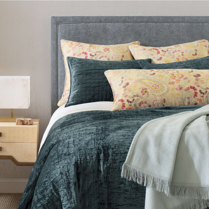 Matte Velvet Quilted Sham, Juniper, Standard