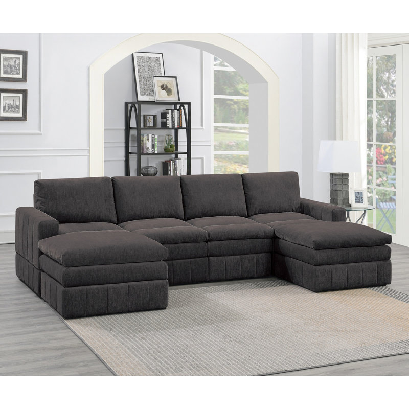 Ensemble de salon modulaire 6 pièces en suède de vison, canapé modulaire en tissu de suède au design moderne et confortable - 2 x un fauteuil avec repose-pieds