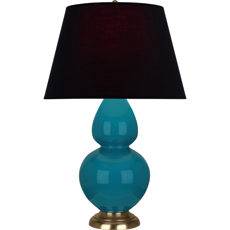 Lampe de table double gourde en céramique, Noir / Rouge, Paon verni / laiton, Laiton
