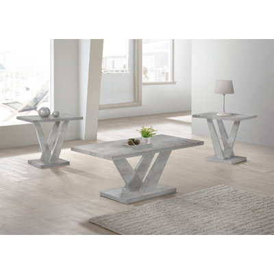 3PC Gray Coffee Table Set Coffee Table And 2 End Tables Rectangular Square Shape Contemporary Style Living Room Home Furniture by Ivy Bronx