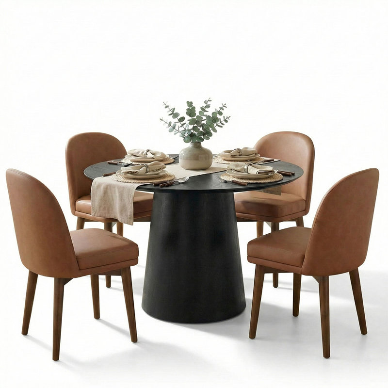Ensemble de table de salle à manger 5 pièces pour 4, Similicuir brun