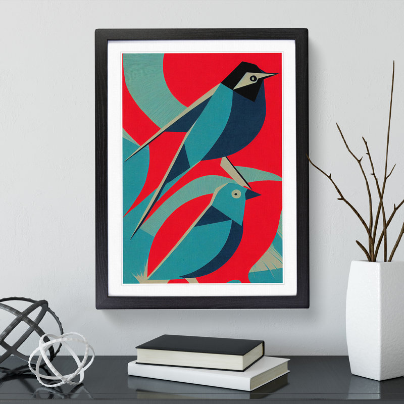Pair Of Birds No.1 Abstract - Single Picture Frame Print, Black, 64cm H x 46cm W