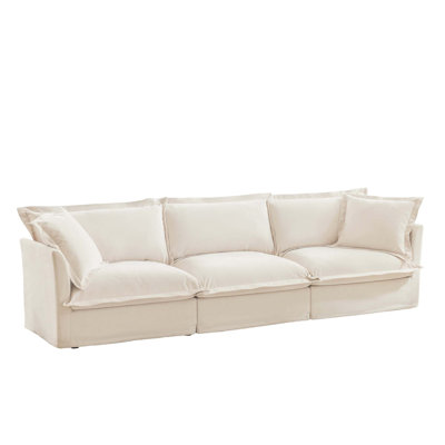 Slipcovered Long Sofa, 4 Seater Sofa With Removable Cover, Extra Deep Couch For Living Room, ,Chenille Fabric Cloud Like Comfy Sofa Couch, Chenille Fabric
