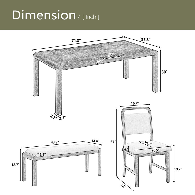 Ensemble de table de salle à manger vintage extensible pour 4 à 6 personnes avec 4 chaises rembourrées et 1 banc