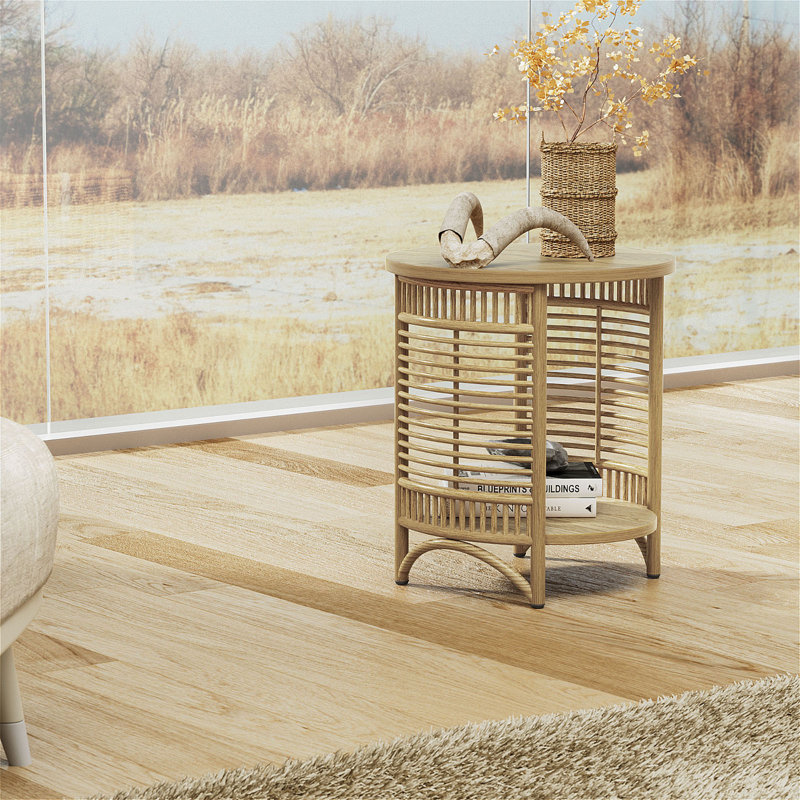 Round Side Table Small End Table With 2 Storage Space