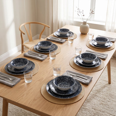 Cosmic Speckle Black & Blue Nano Porcelain Dinnerware Set (24-Piece Service for 6)