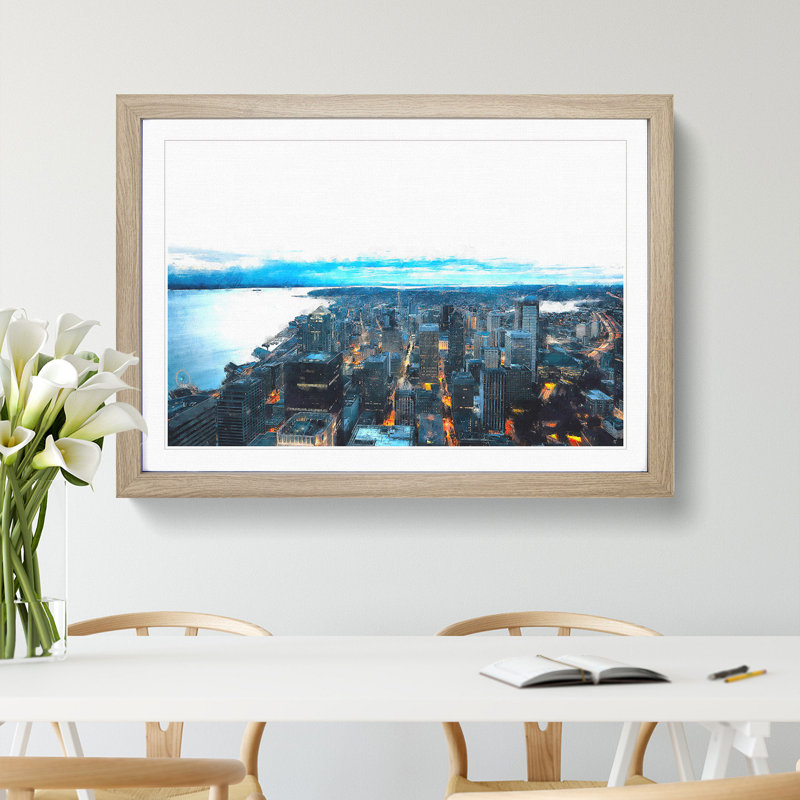 The Seattle Washington Skyline - Picture Frame Painting Print, Oak Framed, 45cm H x 63cm W x 2cm D