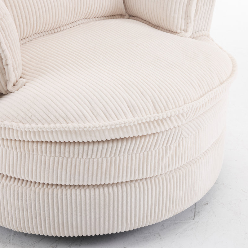 Fauteuil d'appoint pivotant à double couche 38,98 po de largeur Velours côtelé, Velours côtelé beige