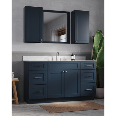 Meuble-lavabo simple 60 po avec comptoir en quartz de Carrare, armoire murale