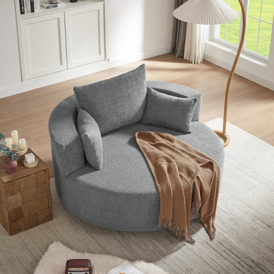 360° Swivel Chair Accent Barrel Chair Swivel Round Sofa Chair With 3 Removable Pillows For Living Room