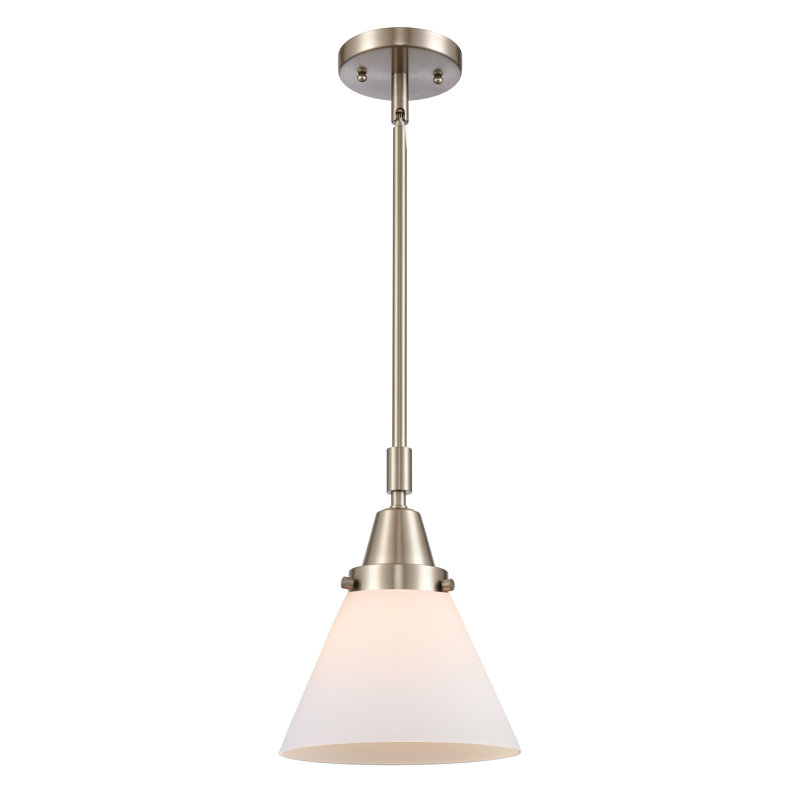 Luminaire suspendu conique 1 lumière Ashwath, Blanc mat, H 44,12 po x l 8 po x P 8 po, Nickel satiné brossé