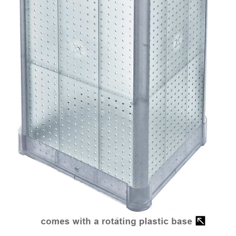 Four-Sided Pegboard Tower Floor Display on Revolving Base Spinner Rack Stand