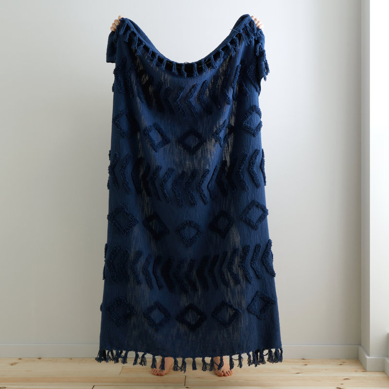 Kabeli 100% Cotton Blanket Throw, Navy