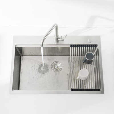 36" Drop-in Single Bowl Stainless Steel Kitchen Workstation Sink with Accessories