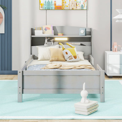 Wood Platform Bed With Built-In LED Light