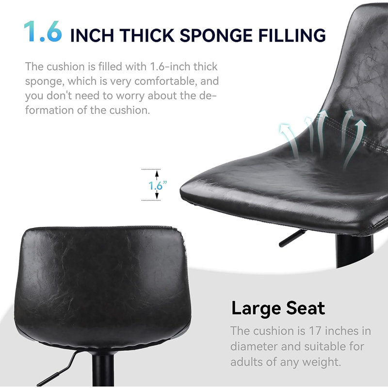 Birecree Swivel Upholstered Adjustable Height Counter Stool with Metal Frame, Dark Gray Faux Lather/ Black Frame