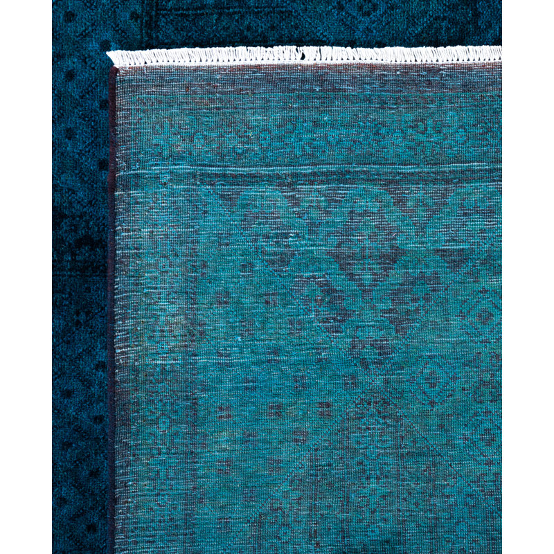 Overdyed Hand-Knotted Wool Modern-Contemporary Blue Area Rug 7' 10" x 10' 1"