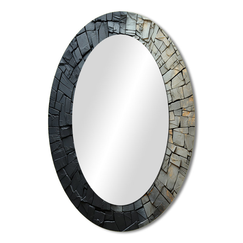 Shattered Grey Stone Geode Minimalism III - Traditional Oval Wall Mirror, 36" H x 24" W