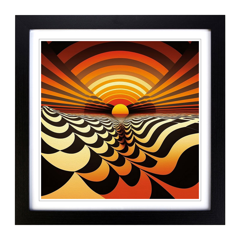 Sunset Op Art - Single Picture Frame Print on Wood, Black