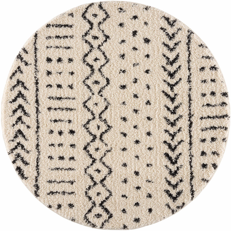 Tapis beige / noir Adein, Rond 5 pi 3 po
