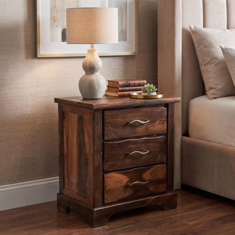Table de chevet 3 tiroirs Chaliyah, Walnut 