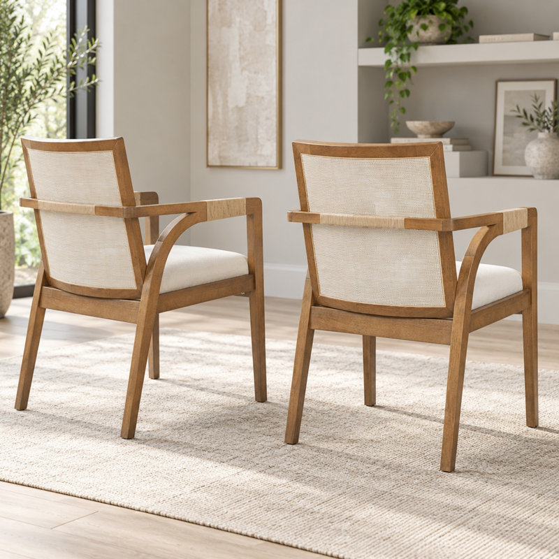 Ensemble de 2 chaises de salle à manger avec structure en caoutchouc et coussins rembourrés