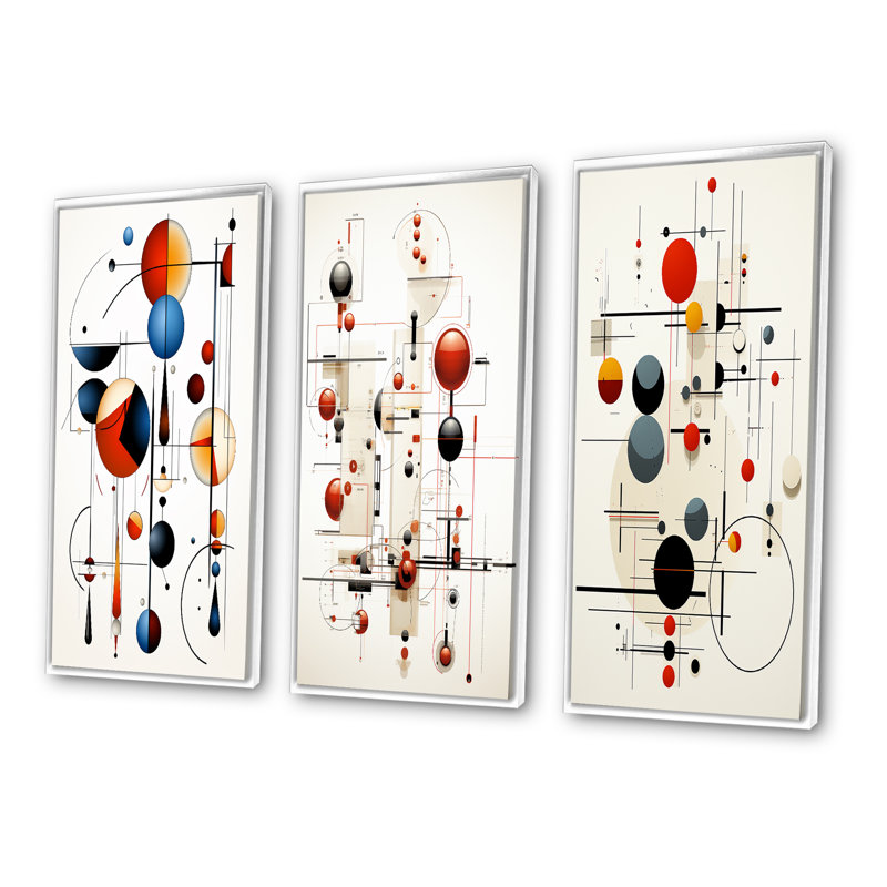 «Mystery Source codes Minimal Geometric II», 3 pièces sur toile, H 28 po x l 36 po, Cadre flottant blanc