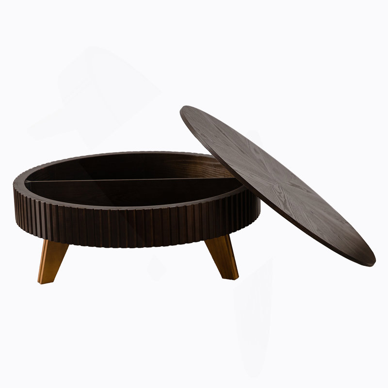 Table basse ronde 39,37 "avec espace de rangement, convenant au salon et au bureau, brun