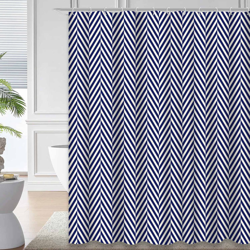 Rideau de douche chevron bleu marine à chevrons et zigzag avec 12 crochets, L 72 po x l 84 po