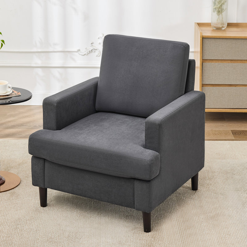 Mid-Century Linen Accent Chair – Stylish, Dark Gray