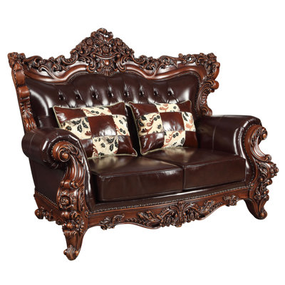Clairview Espresso and Walnut 71.5" Leather Loveseat