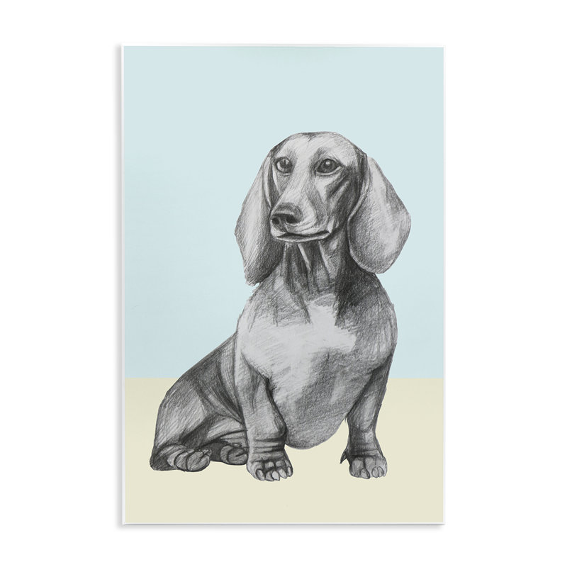 Plaque de croquis de teckel assis, design par Violeta Vollmer, H 15 po x l 10 po