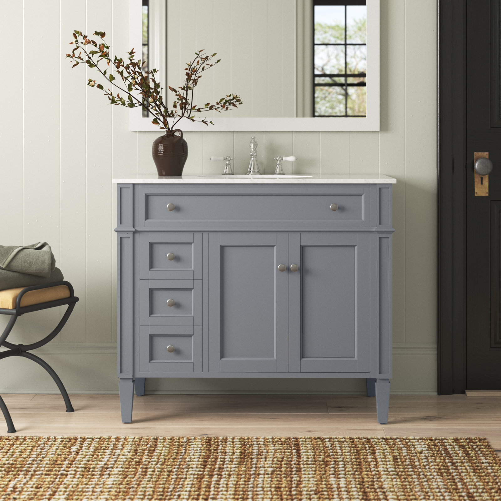 Rivers 40" Carrara Marble Single Bathroom Vanity, Gray