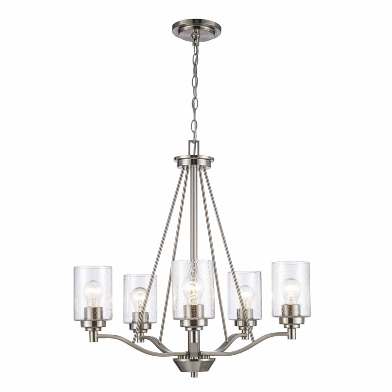 Lustre 5 lumières à abat-jour Venicia, Nickel brossé