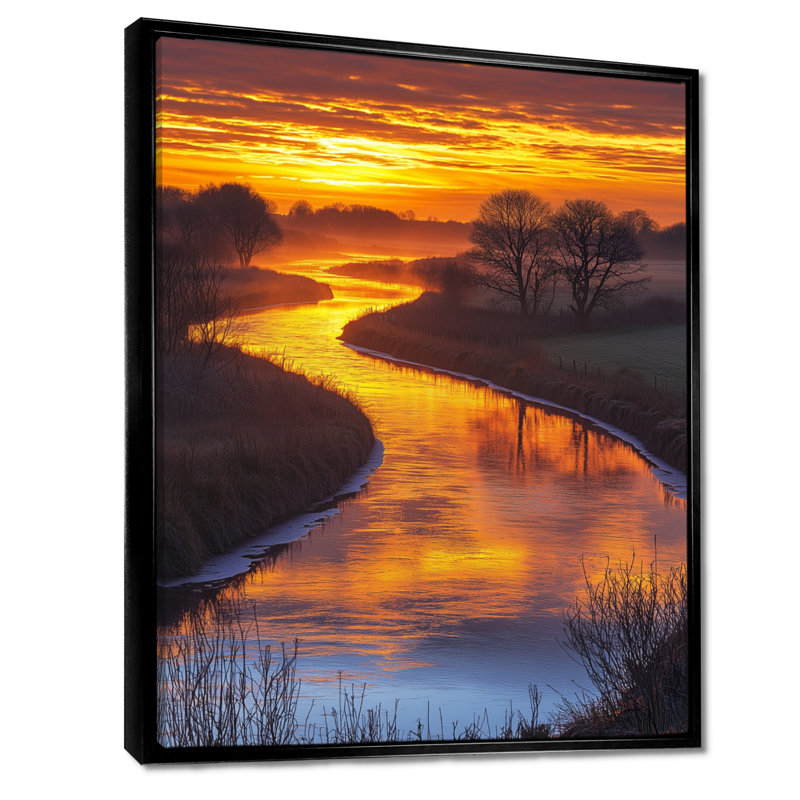 Gilsdorf River Bend At Sunrise II - Lake, art mural, Noir, Reproduction avec cadre flottant, H 20 po x l 12 po