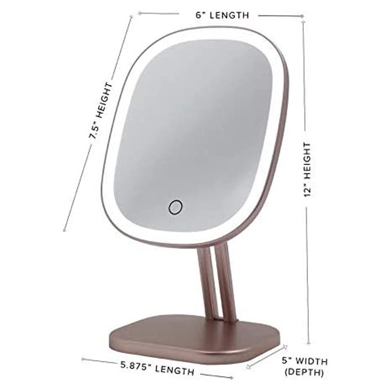 Touch Highlight Makeup Mirror with LED Light and Detachable Base, Double Power System, Touch Sensor, Rose Gold	