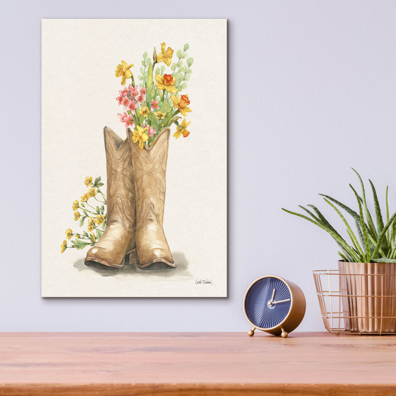 «Wildflower Western 1 Cream» par Leslie Trimbach, art mural en verre acrylique, H 16 po x l 12 po x P 0,13 po