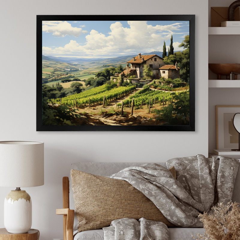 Vineyard Country Charm Serene - Imprimé, H 12 po x l 20 po x P 1 po, Cadre simple noir