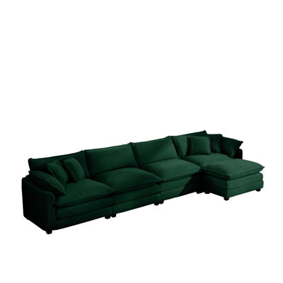 Corduroy Sofa, Modern Upholstered 4 Seater with with 1 Footstool Corduroy Fabric Sofa, Office Living Room Apartment Comfort Sofa, Easy to Assemble with 2 Arm Pillows and 4 Throw Pillows