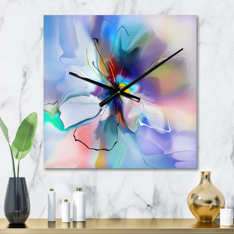 Horloge murale abstraite fleur bleue créative, Grand