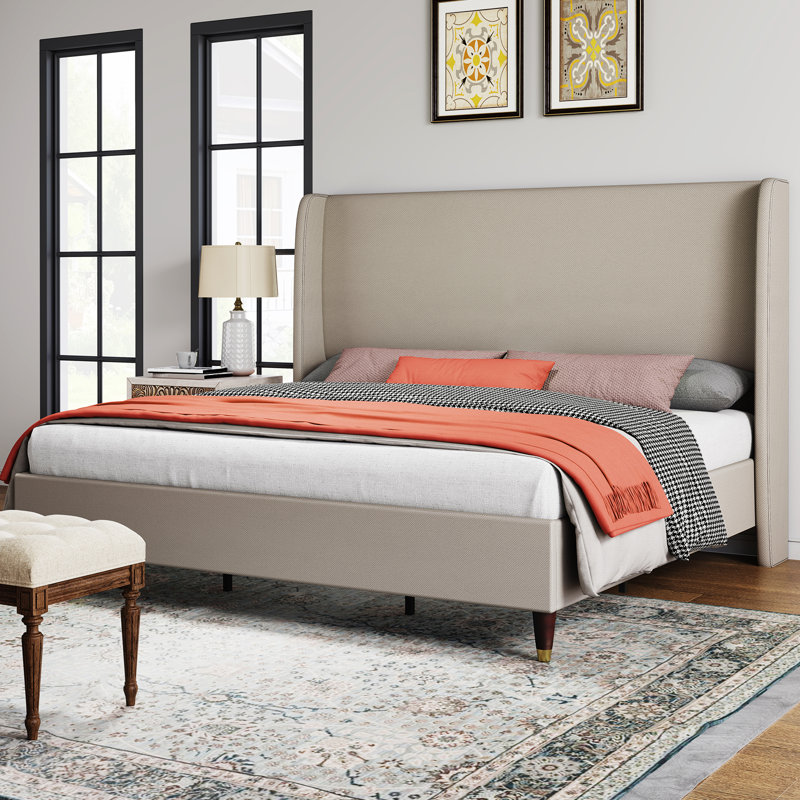 Cameren Upholstered Platform Bed, Full, Light Khaki